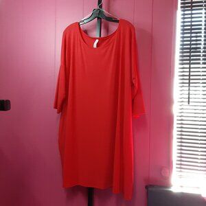 Zenana Plus Size Red Oversized Tunic Top w/ Pockets | 3/4 Sleeve